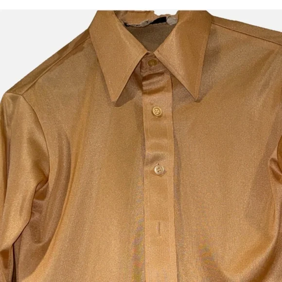 Vintage 1970 Chess King Mens Dress Shirt Peach Spread Collar Long Sleeve Nylon M - Picture 6 of 8